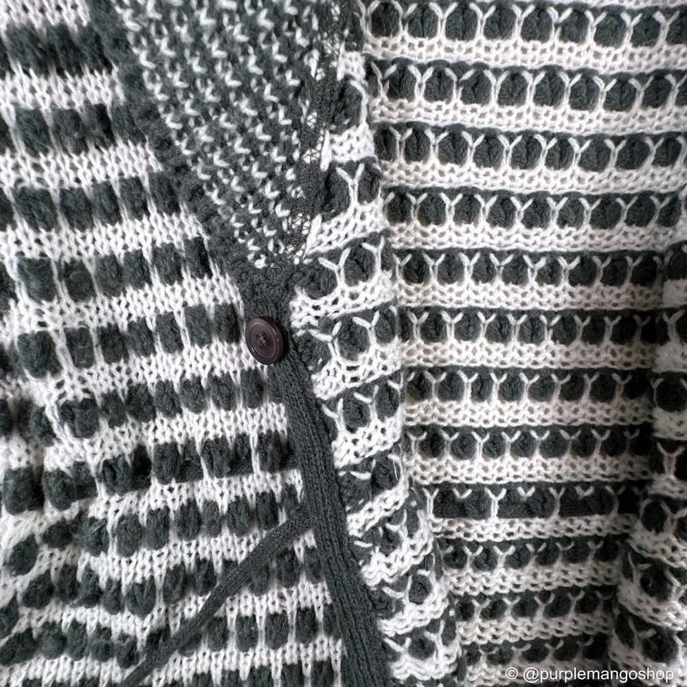 CALVIN KLEIN JEANS Open Knit Shawl Collar Cardigan | Gray & White | W |‎ LARGE